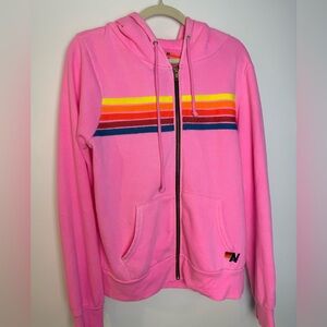 Aviator Nation Rare Neon Prink 💖 5 stripe zip hoodie sweatshirt Medium